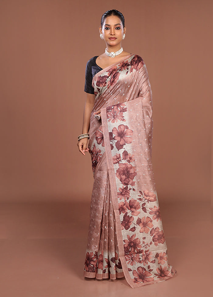 Pink Tussar Silk Saree With Blouse Piece