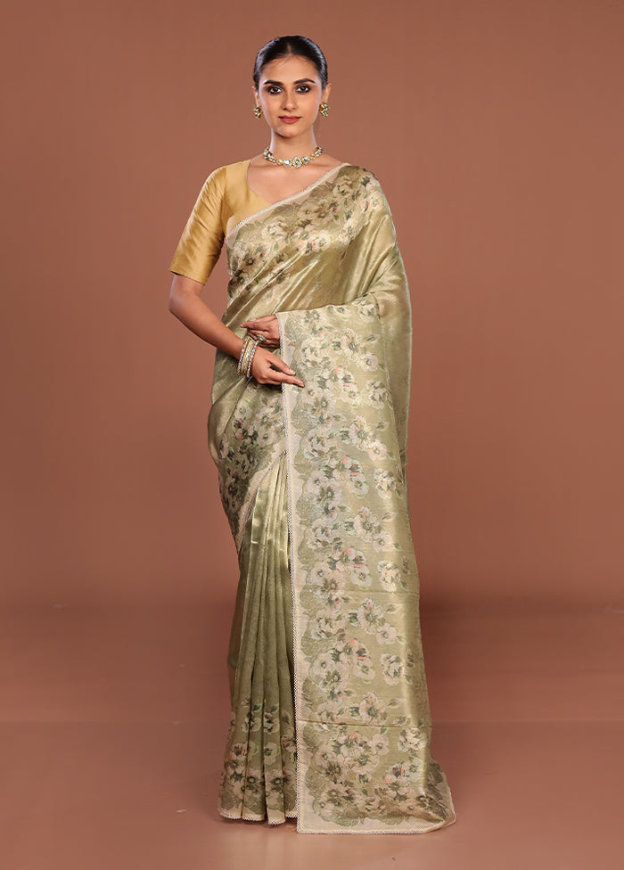 Green Tussar Silk Saree With Blouse Piece