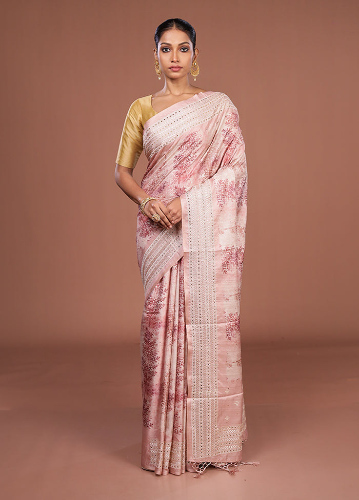 Pink Tussar Silk Saree With Blouse Piece