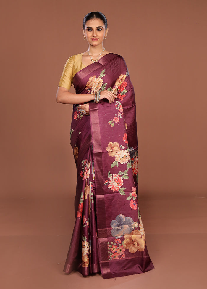 Purple Tussar Silk Saree With Blouse Piece