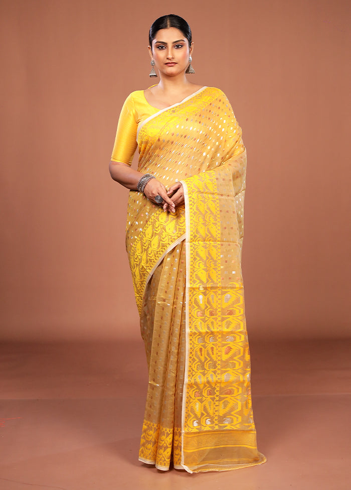 Cream Jamdani Cotton Saree Without Blouse Piece