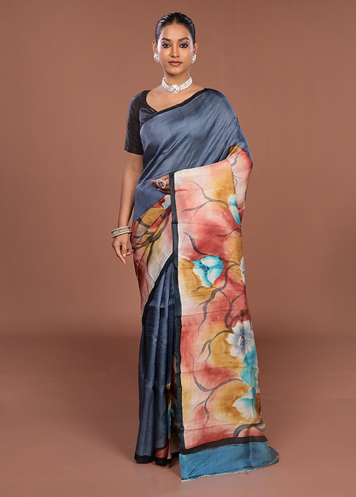 Cream Printed Pure Silk Saree Without Blouse Piece