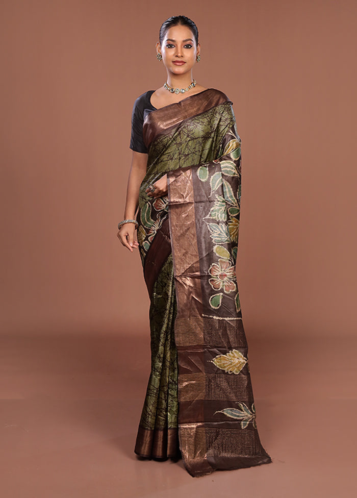 Cream Handloom Tussar Pure Silk Saree With Blouse Piece