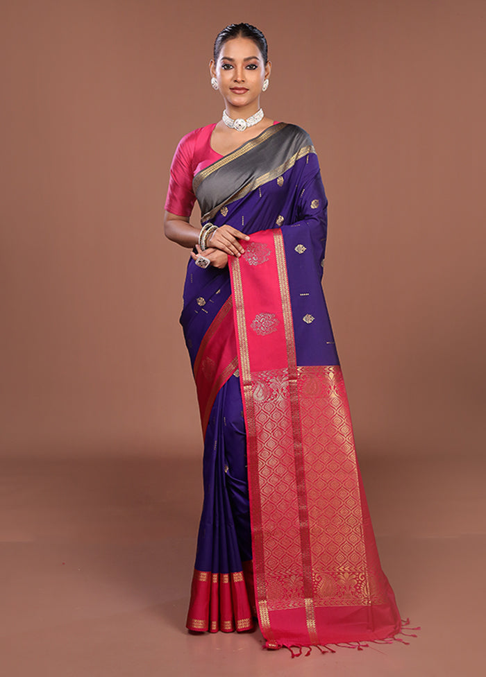Blue Kanjivaram Silk Saree With Blouse Piece