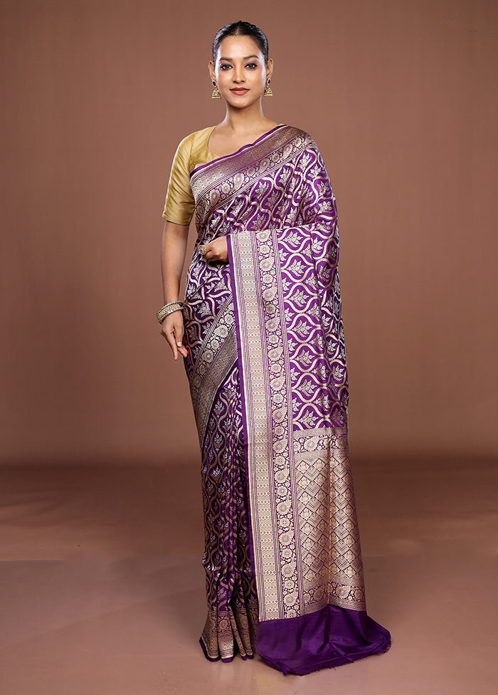 Purple Handloom Katan Pure Silk Saree With Blouse Piece