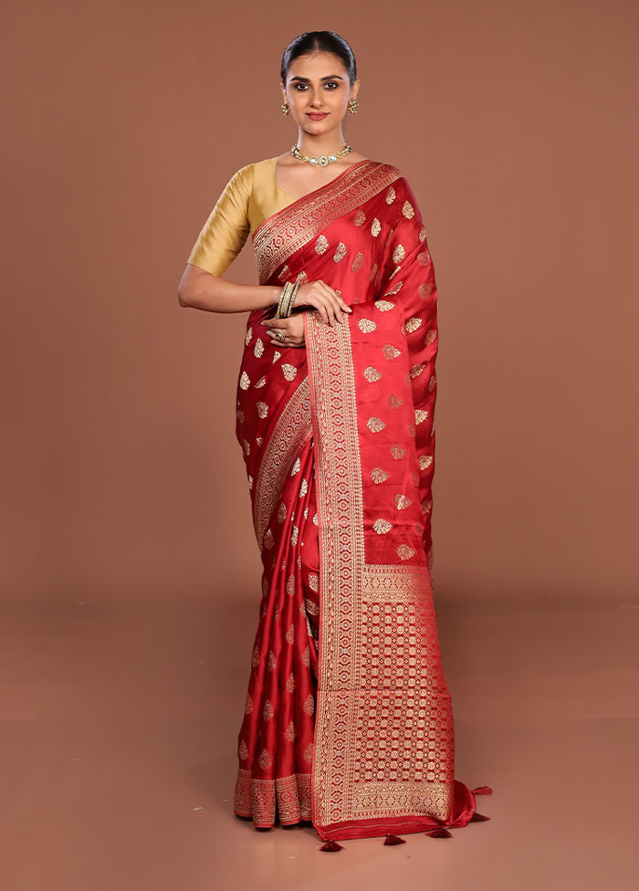 Red Dupion Silk Saree With Blouse Piece