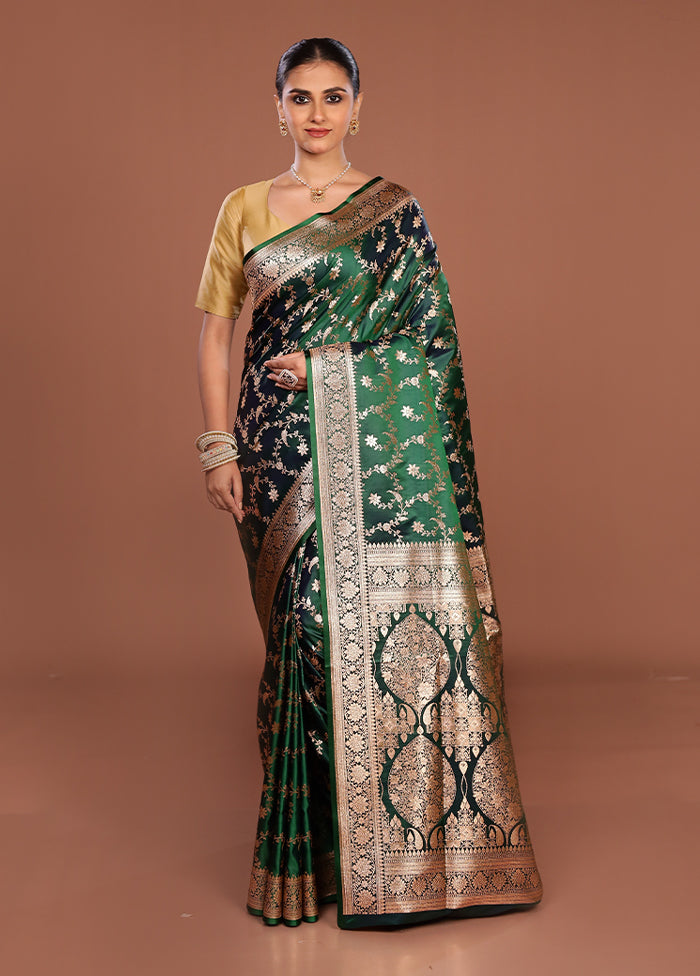 Green Banarasi Silk Saree With Blouse Piece
