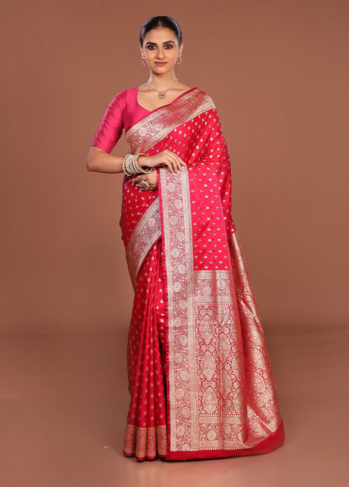 Pink Banarasi Silk Saree With Blouse Piece
