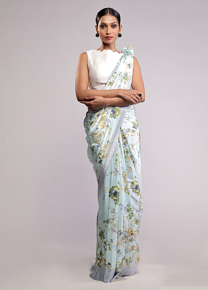 Brown Printed Silk Saree With Blouse Piece