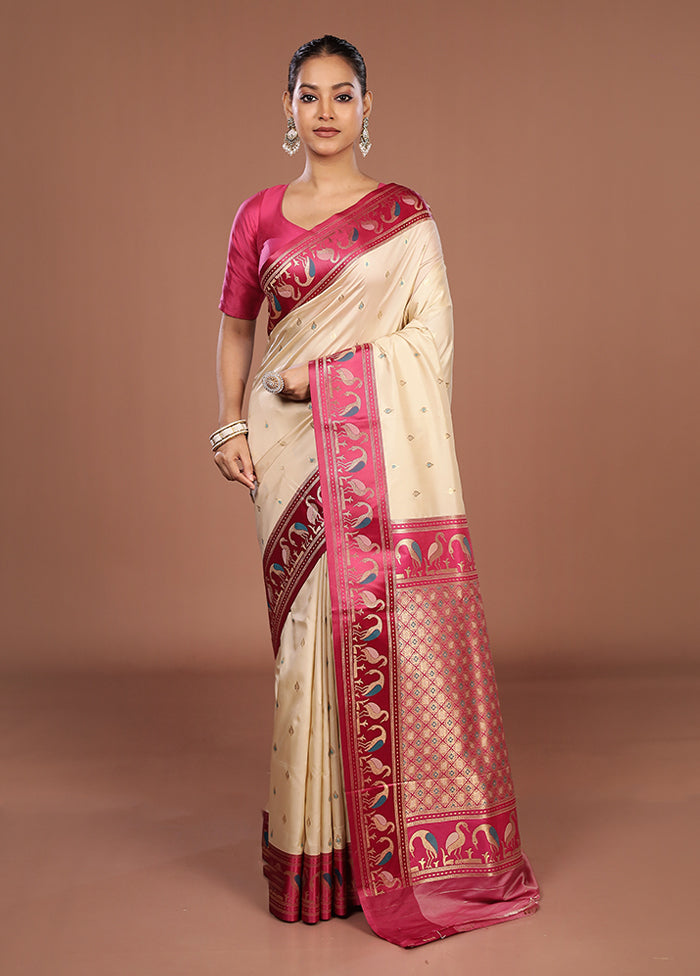 Cream Dupion Silk Saree With Blouse Piece