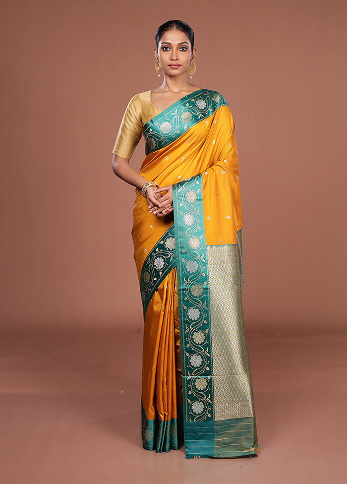 Yellow Dupion Silk Saree With Blouse Piece