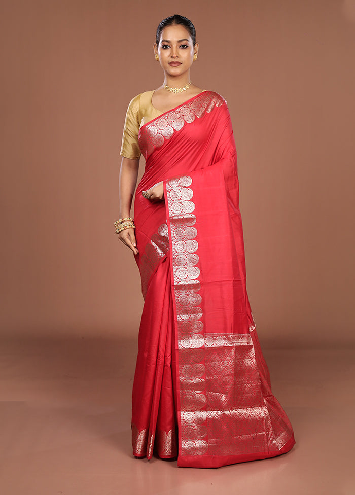 Red Handloom Dupion Pure Silk Saree With Blouse Piece