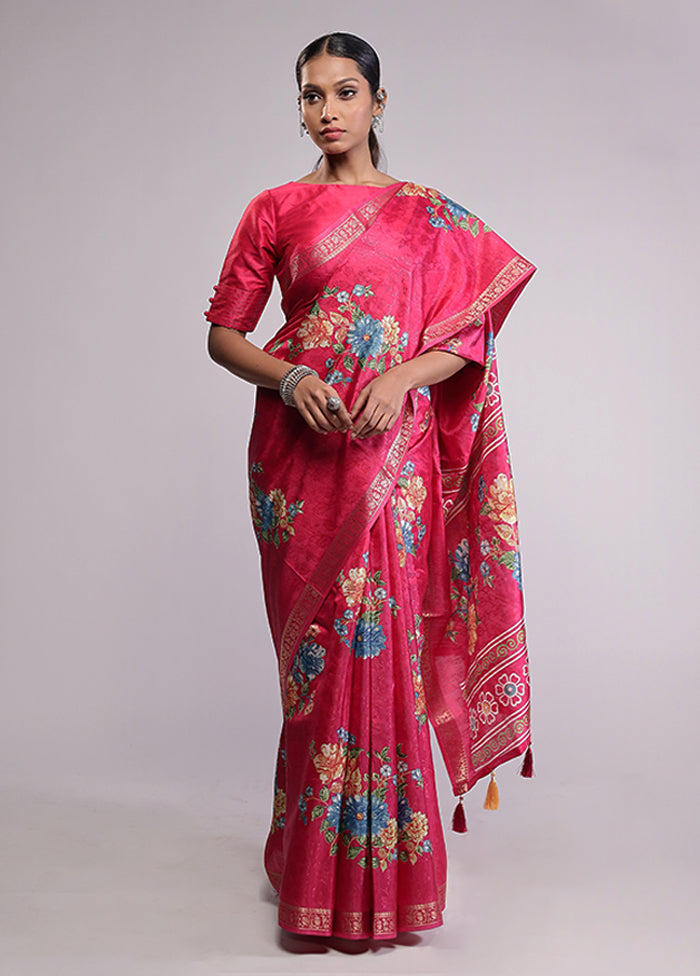 Pink Dupion Silk Saree With Blouse Piece