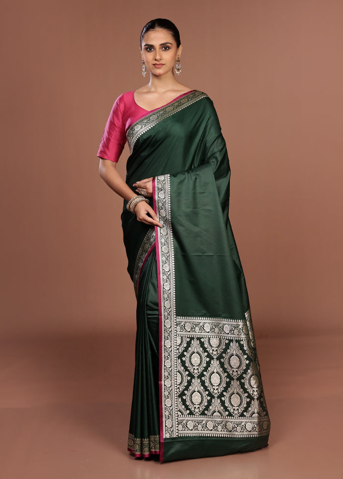 Green Banarasi Silk Saree With Blouse Piece