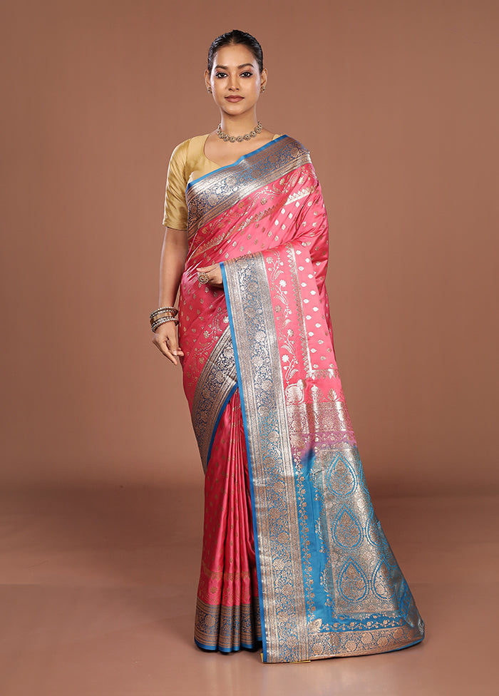 Pink Banarasi Silk Saree With Blouse Piece