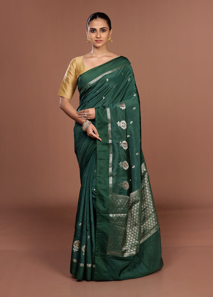 Green Kora Silk Saree With Blouse Piece