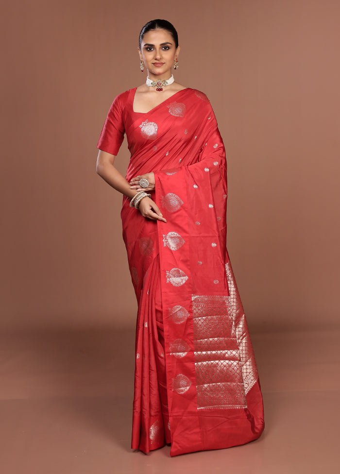 Red Kora Silk Saree With Blouse Piece