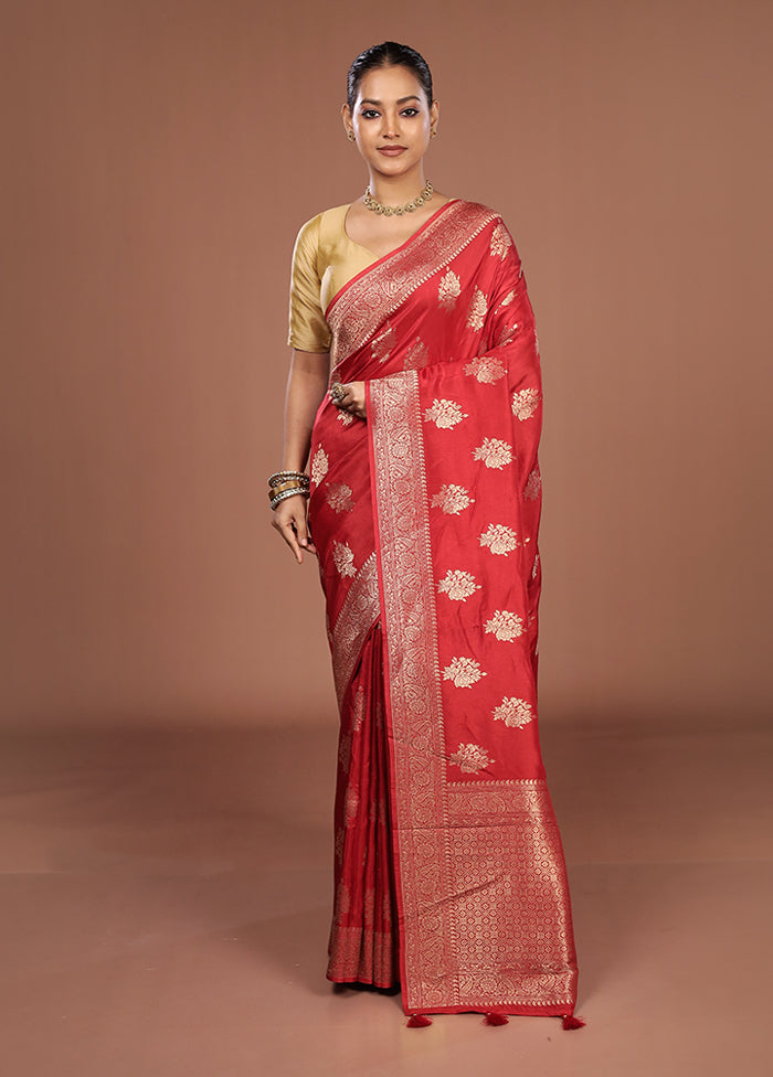 Red Dupion Silk Saree With Blouse Piece