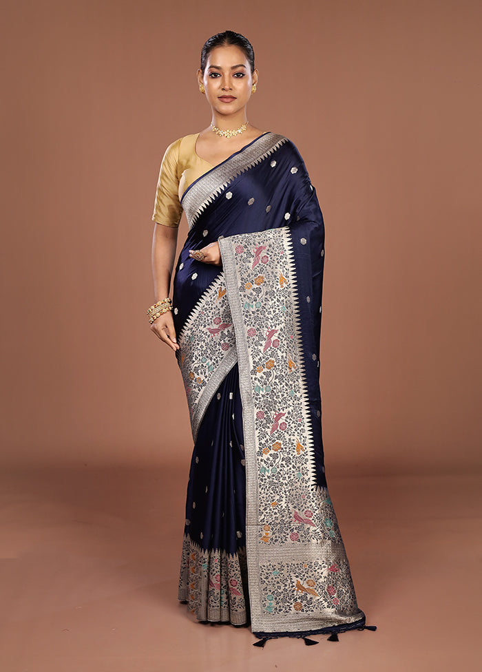 Blue Handloom Dupion Pure Silk Saree With Blouse Piece