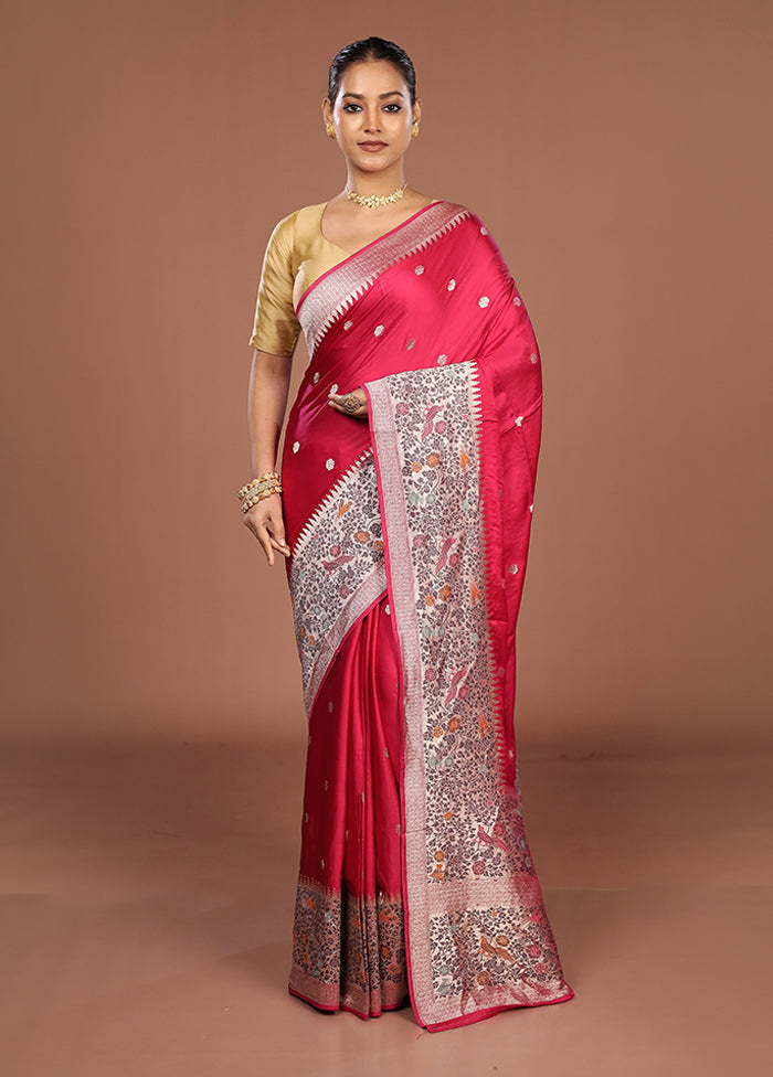 Pink Handloom Dupion Pure Silk Saree With Blouse Piece