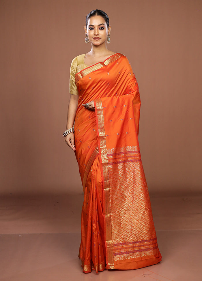 Orange Kanjivaram Silk Saree With Blouse Piece