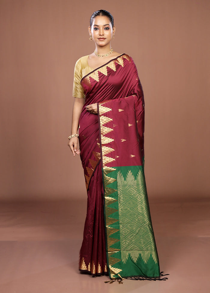 Maroon Kanjivaram Silk Saree With Blouse Piece