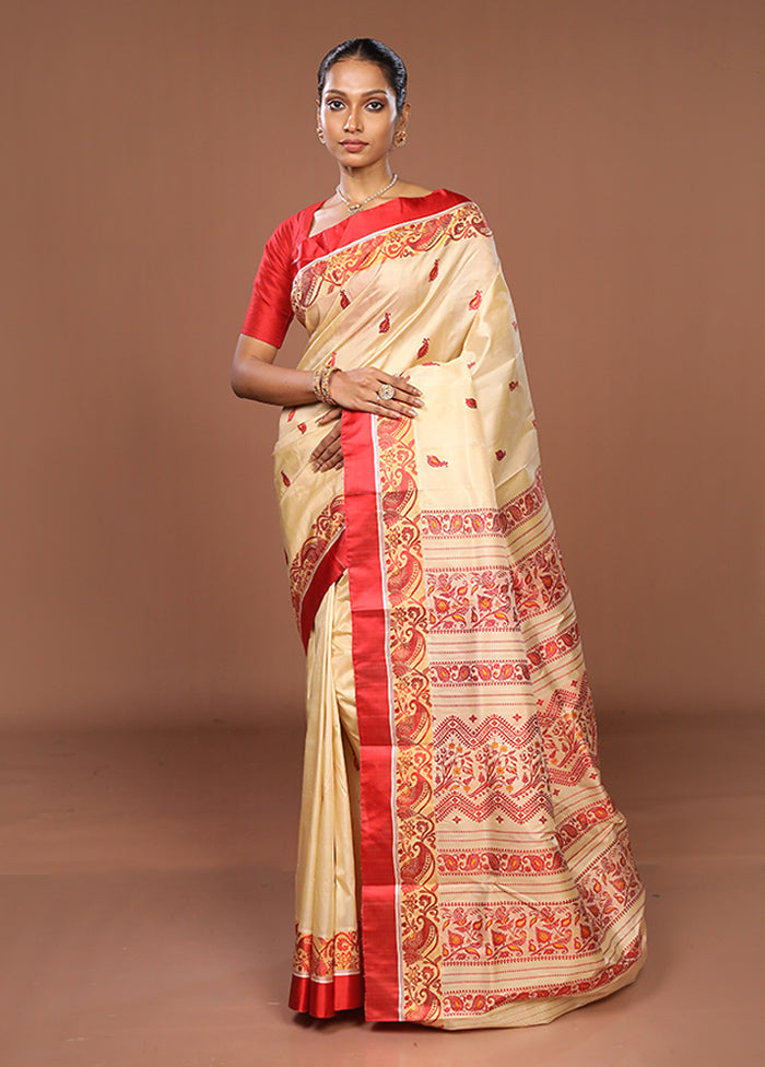 White Garad Pure Silk Saree Without Blouse Piece