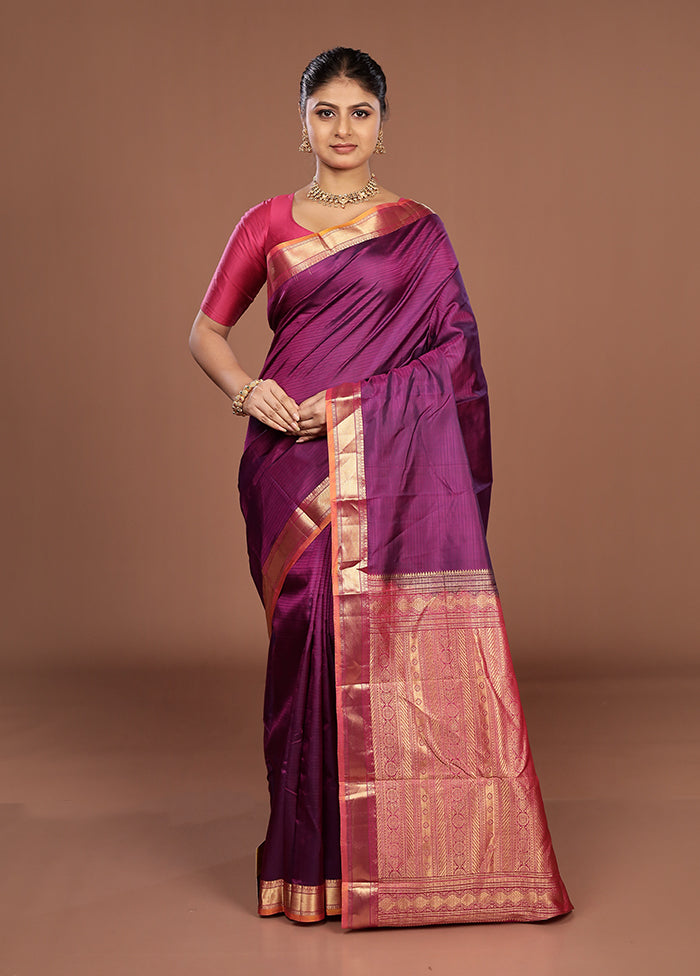 Blue Handloom Kanjivaram Pure Silk Saree With Blouse Piece