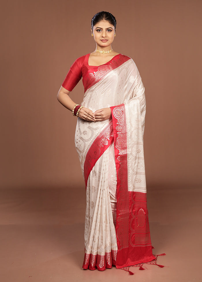 White Dupion Silk Saree With Blouse Piece