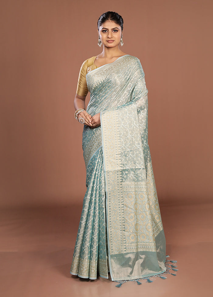 Blue Tissue Silk Saree With Blouse Piece