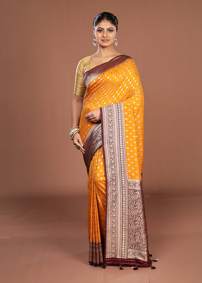 Yellow Dupion Silk Saree With Blouse Piece