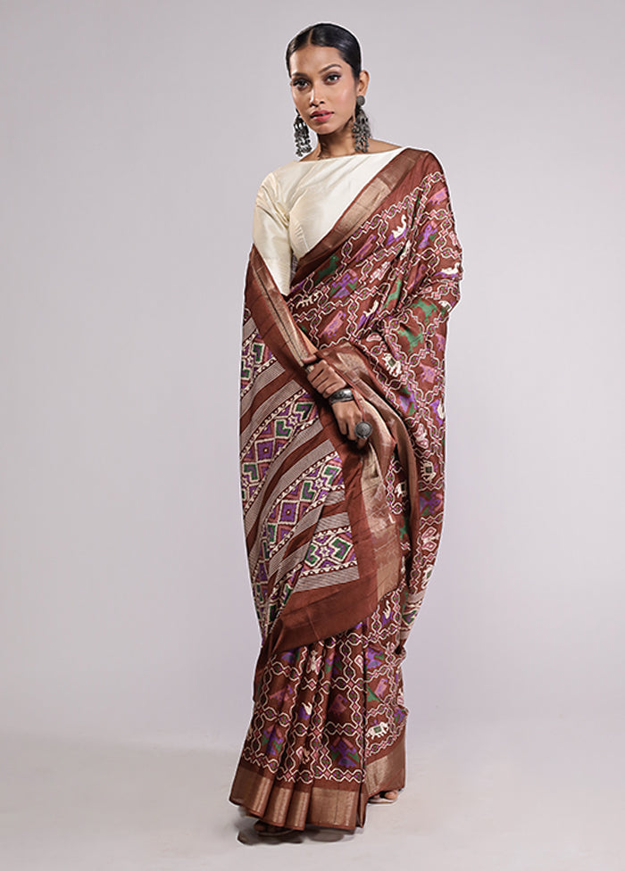 Brown Dupion Silk Saree With Blouse Piece