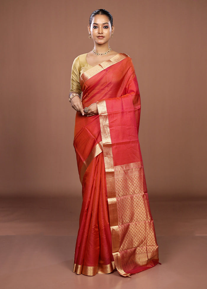 Pink Handloom Kanjivaram Pure Silk Saree With Blouse Piece