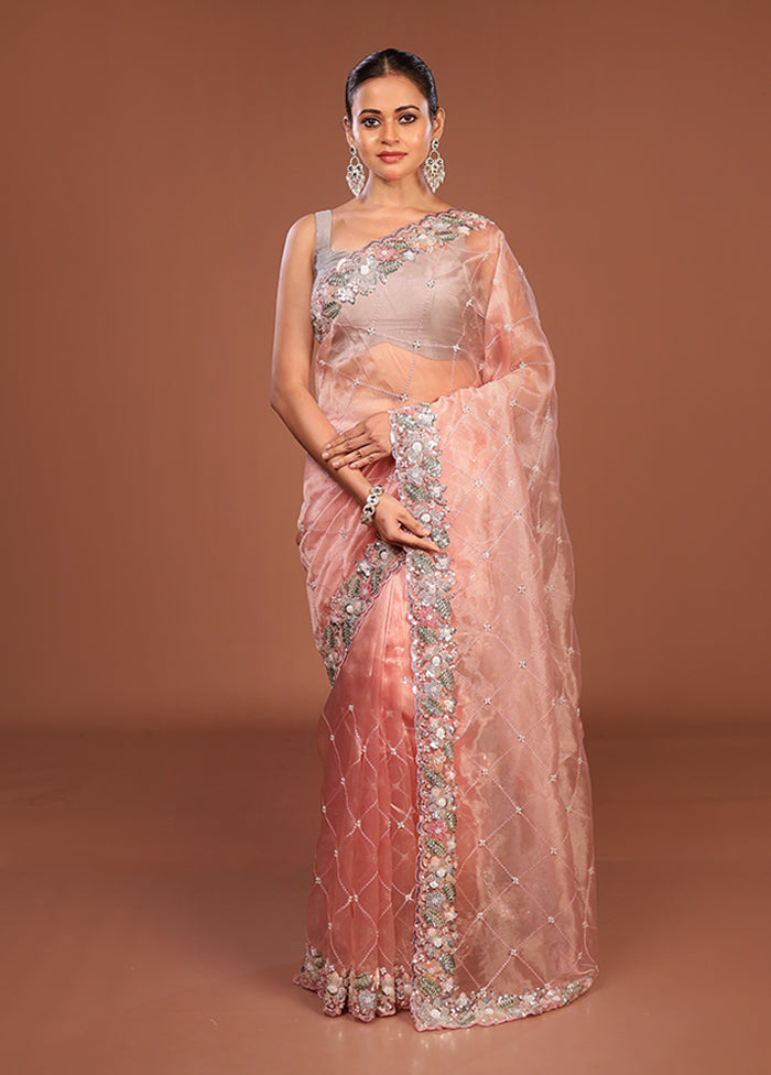 Pink Handloom Tissue Pure Silk Saree With Blouse Piece