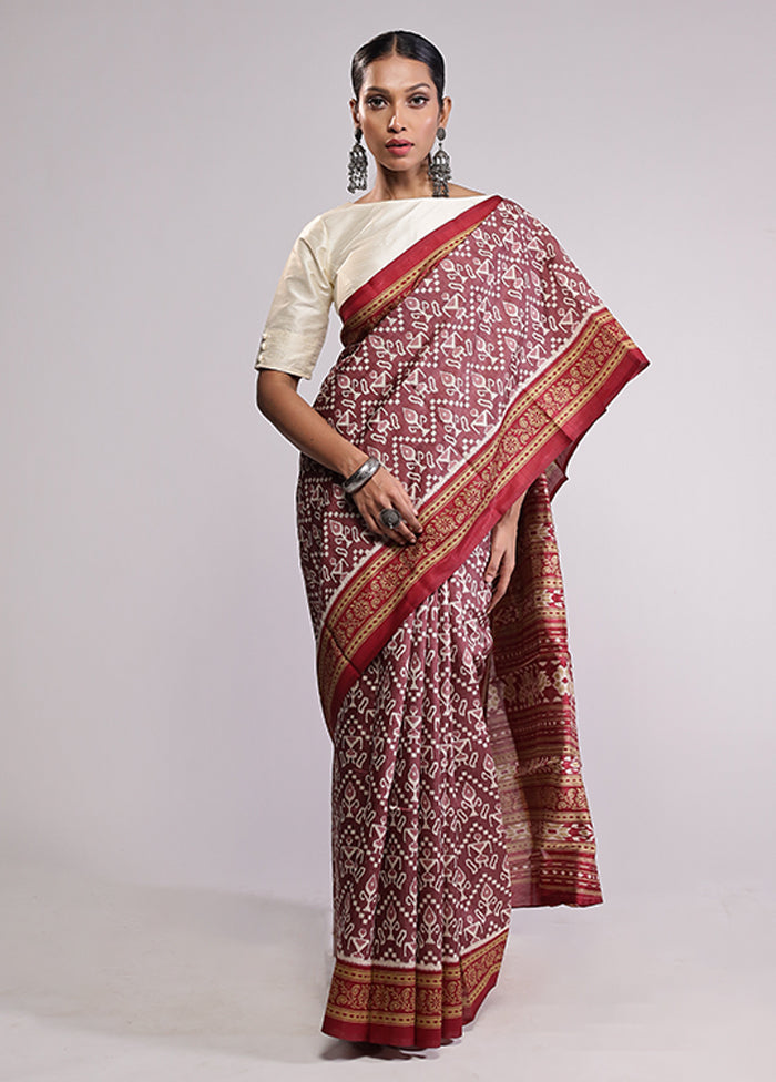 Maroon Dupion Silk Saree With Blouse Piece