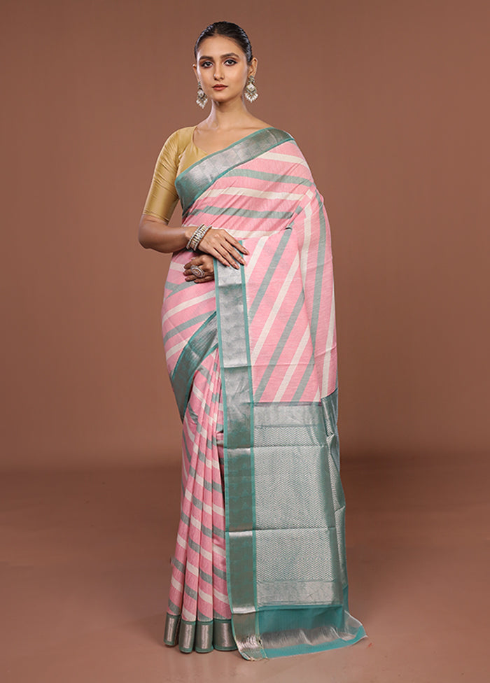 Pink Pure Cotton Saree With Blouse Piece