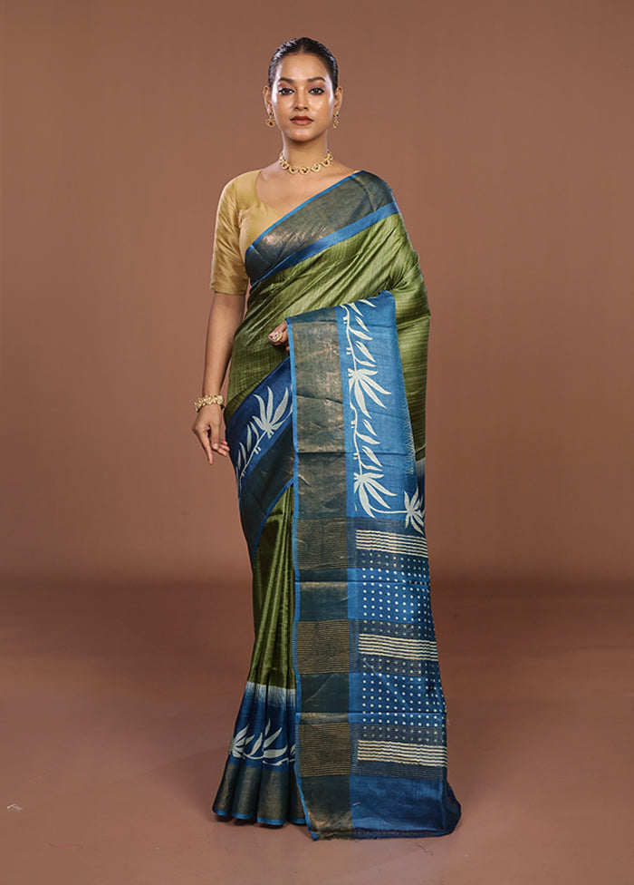 Green Tussar Silk Saree With Blouse Piece