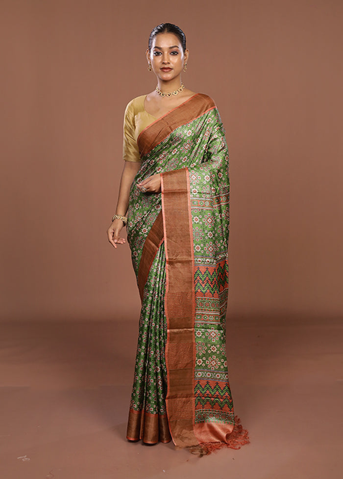 Green Tussar Silk Saree With Blouse Piece