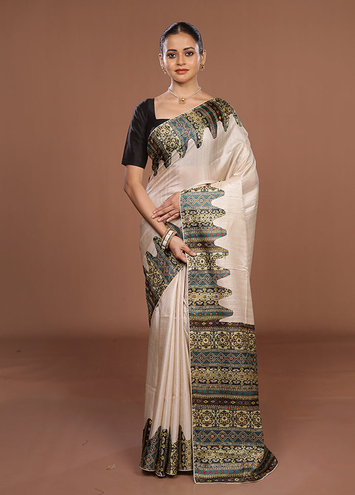 Grey Tussar Silk Saree With Blouse Piece
