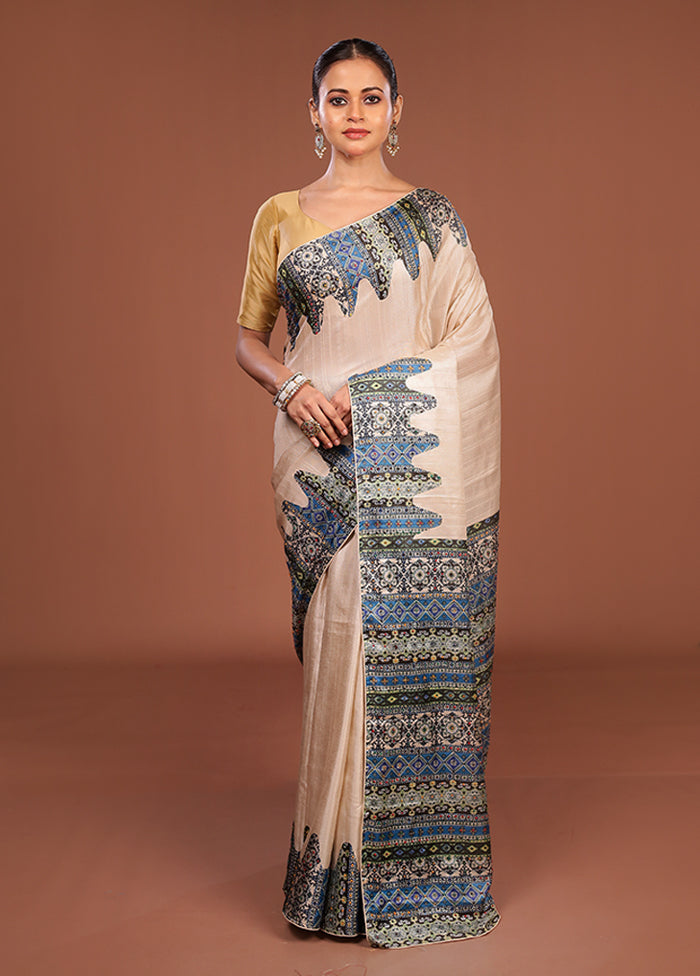 Grey Tussar Silk Saree With Blouse Piece