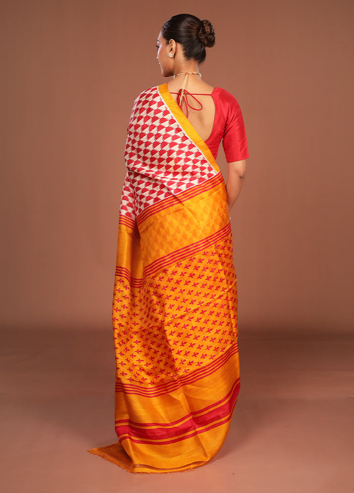Red Printed Pure Silk Saree Without Blouse Piece