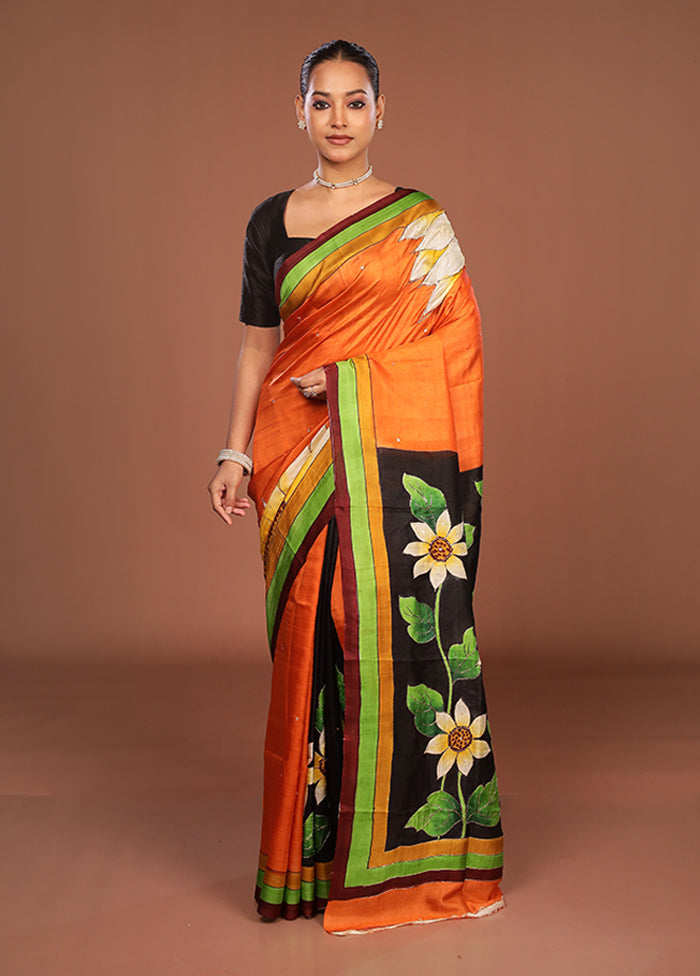 Multicolor Handloom Tussar Pure Silk Saree With Blouse Piece