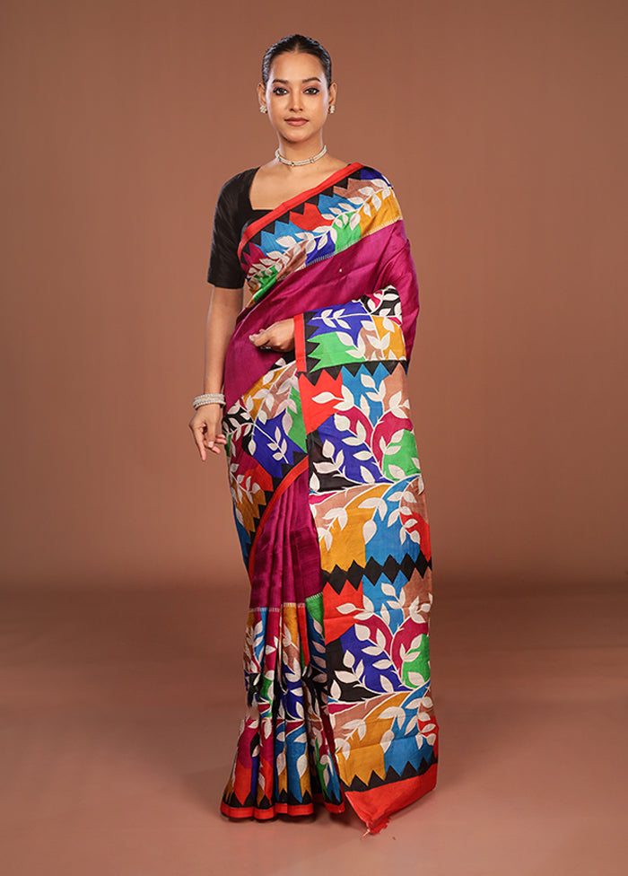 Pink Handloom Tussar Pure Silk Saree With Blouse Piece