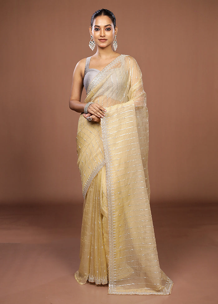 Cream Tissue Silk Saree With Blouse Piece