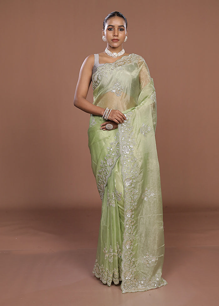 Green Tissue Silk Saree With Blouse Piece