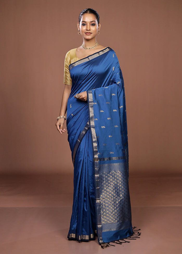Blue Kanjivaram Silk Saree With Blouse Piece