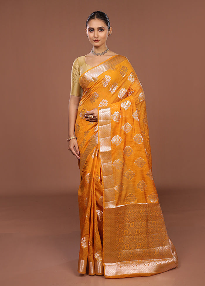 Yellow Kora Silk Saree With Blouse Piece