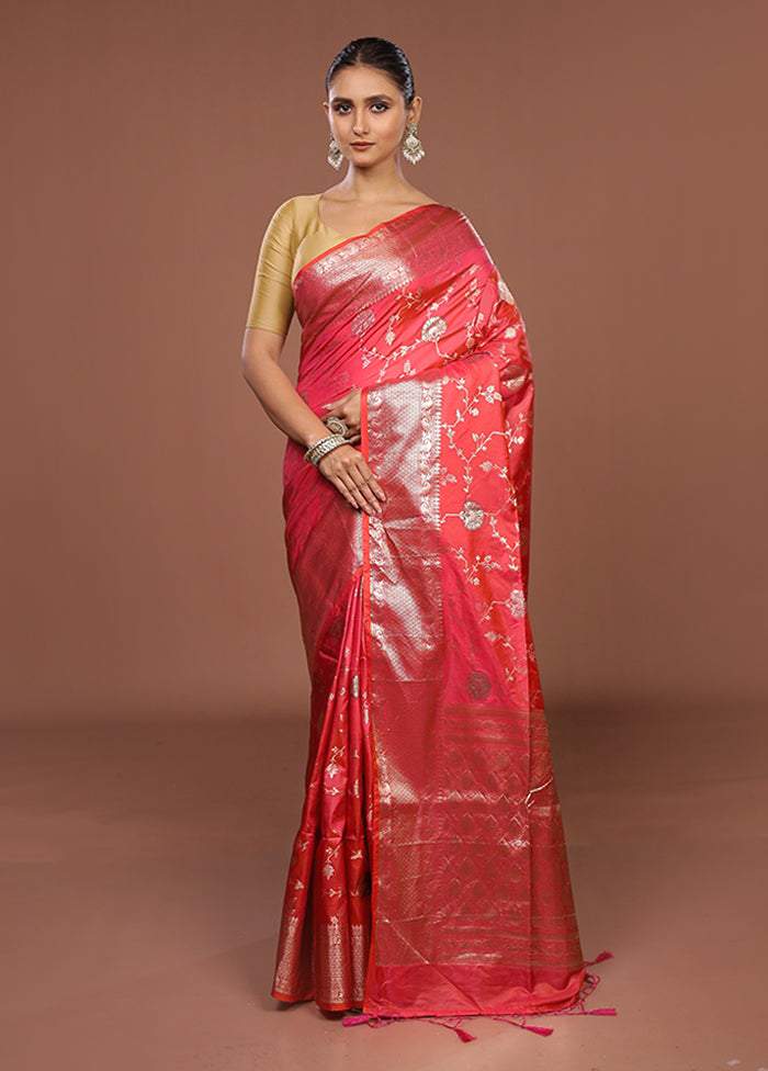 Pink Dupion Silk Saree With Blouse Piece