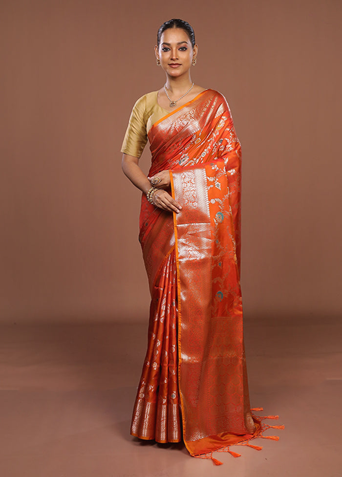 Orange Dupion Silk Saree With Blouse Piece