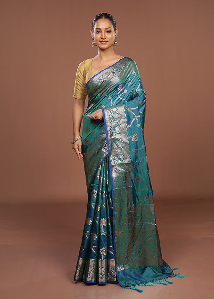 Blue Dupion Silk Saree With Blouse Piece